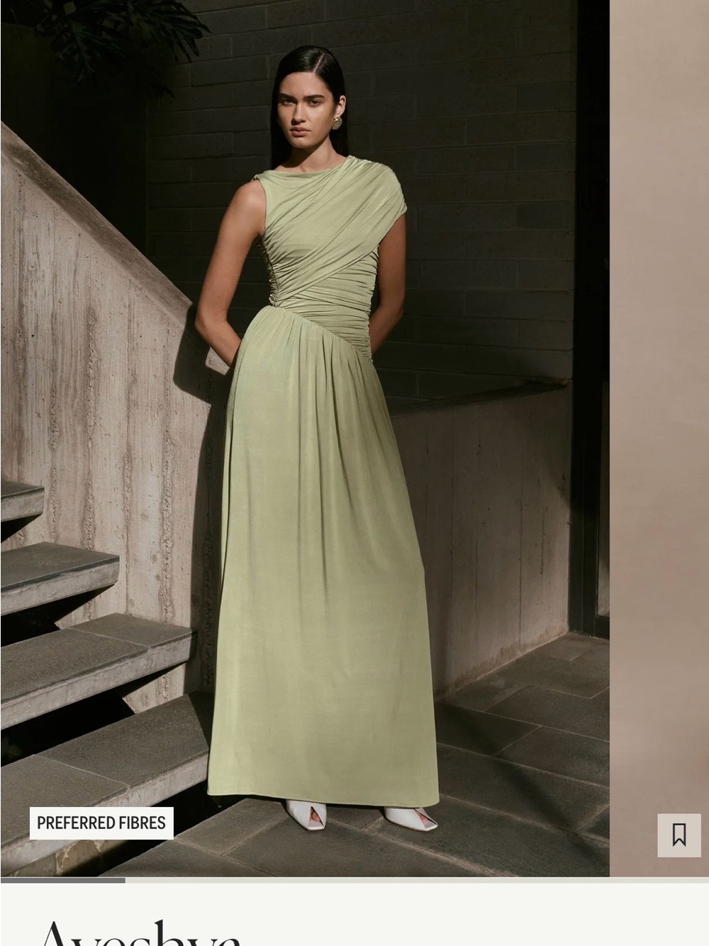 Meshki Sage Green One-Shoulder Draped Maxi Dress